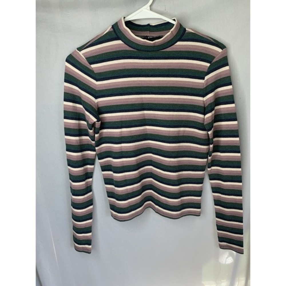 Women's XS Y2K American Eagle Striped‎ Purple Green Long Sleeve Blouse
